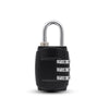 A black 3-dial combination padlock with a silver shackle.