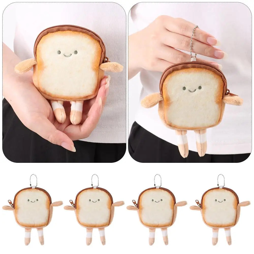 Cute cartoon toast bread plush coin purse in various colors and styles