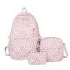 Pink floral quilted backpack set for girls including a main backpack and a pouch