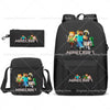 A black backpack featuring Minecraft themed graphics and accessories.