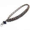 Handwoven paracord camera wrist strap with green and red fibers