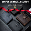 A simple vertical section of a genuine leather men's business wallet shown in black and brown tones.
