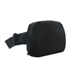 Black waist bag or fanny pack with a zipper and strap.