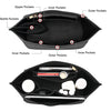 Black felt organizer insert for handbags showing various sized pockets and compartments