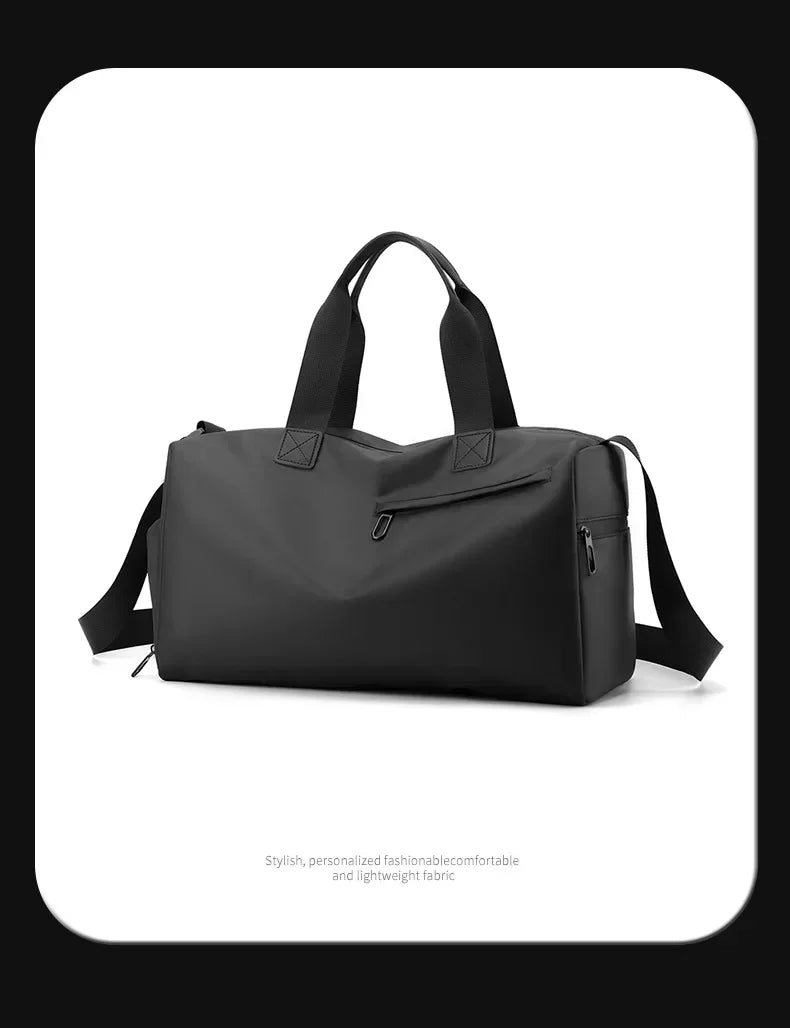 A black multifunctional dry/wet separation travel backpack shown from the front.
