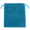 Bolsa de regalo de terciopelo verde azulado con cordones azules claros.