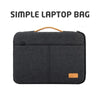 Sac ou étui d'ordinateur portable noir simple avec une touche beige, vue de dessus.