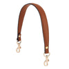 A brown PU leather detachable handbag strap with a metal clasp.