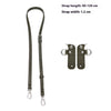 A set of adjustable brown canvas straps with metal hardware for mini bags.