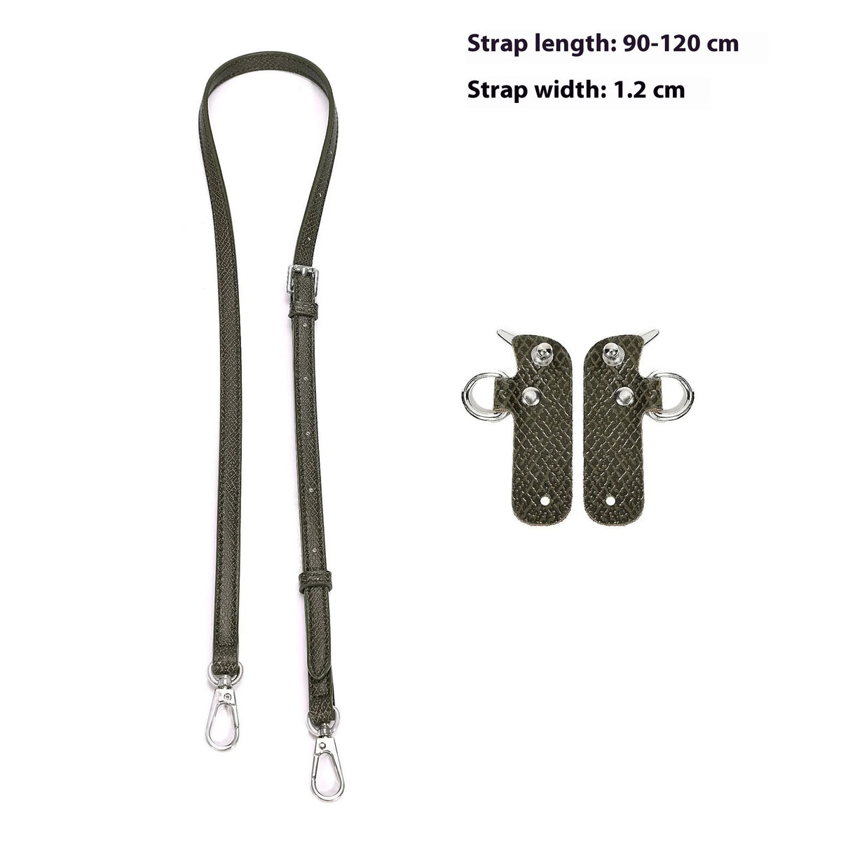 A set of adjustable brown canvas straps with metal hardware for mini bags.