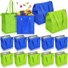 Various colored insulated tote bags, including green and blue, shown in different angles.