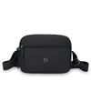 Black nylon crossbody bag with an adjustable wide strap.