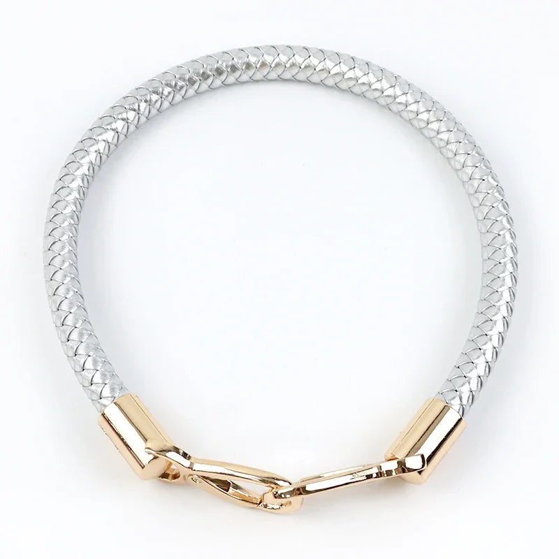 Silver braided leather strap with gold metal buckles for a bag replacement