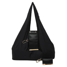 Black reusable nylon mini keychain tote bag with gold hardware