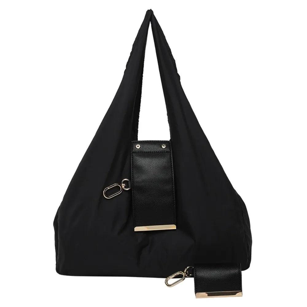 Black reusable nylon mini keychain tote bag with gold hardware