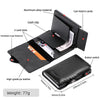 Black slim RFID-blocking card holder made of aluminum alloy and high-grade PU leather with a carbon fiber design.