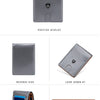 A gray slim leather wallet shown from various angles including positive display, reverse side, look down at view, 45 degree d