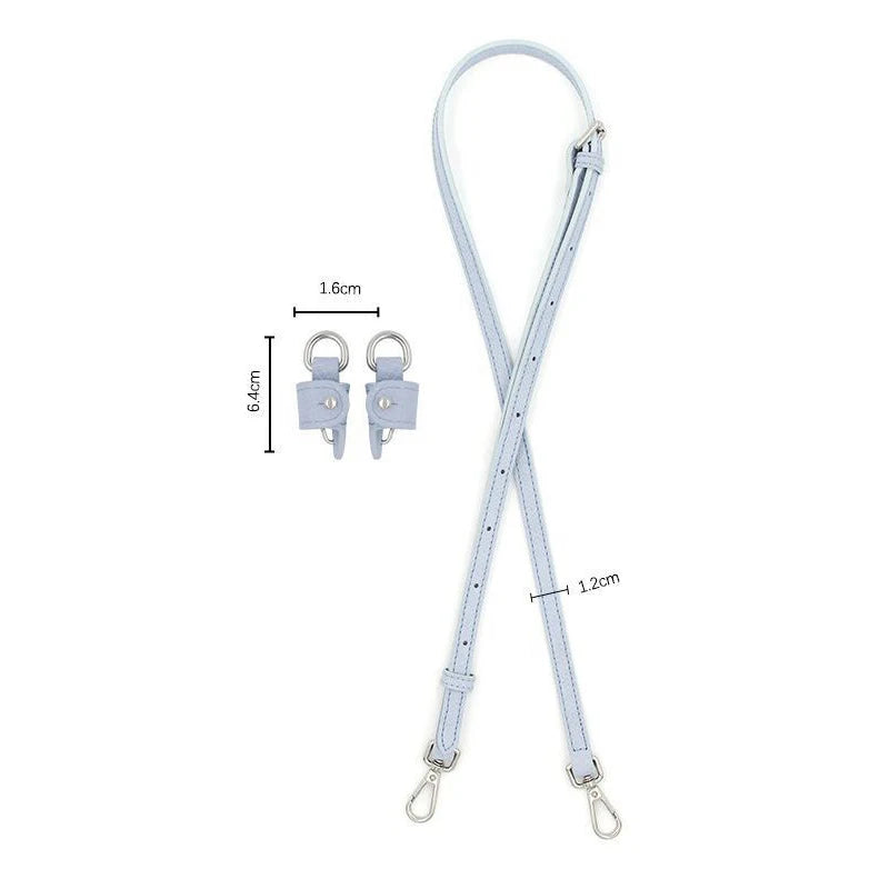 Kit de correa de cuero azul claro con hebillas ajustables y herrajes metálicos.