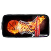 A black pouch featuring a graphic of a basketball net engulfed in flames.