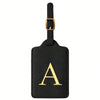 Black PU leather luggage tag with a gold letter A and privacy cover.
