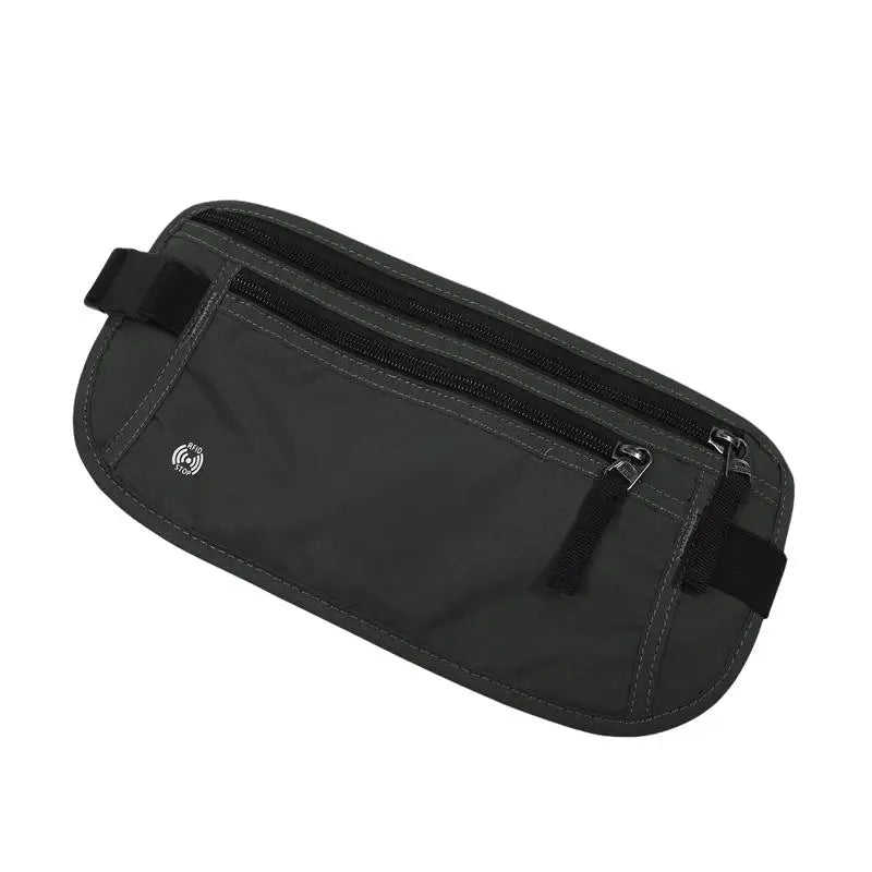 Bolsa para dinero con bloqueo RFID delgado y negro, vista de lado.