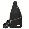 Black quilted crossbody sling bag with a gold zipper and black strap