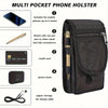A black multi pocket phone holster featuring slots for a pen, screwdriver, credit card, power bank, and a zipper storage for 
