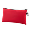 A bright red multi-functional organizer tool kit bag with a black zipper and clip.
