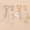 Gold and silver pearl bow heart keychains for bags and keys