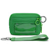 A green Iris checkered wallet with an ID window and a matching strap.