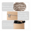 A beige travel makeup organizer featuring detachable inner compartments, a two-way zipper with wide opening, and water-resist