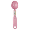 A pink precision digital kitchen scale with a round weighing platform and a digital display.