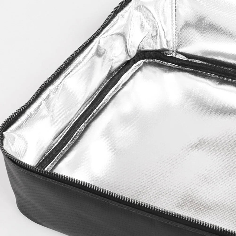Silver fireproof multi-layer document organizer box shown from the top angle