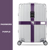 Silver adjustable luggage with purple cross straps and bundling belts