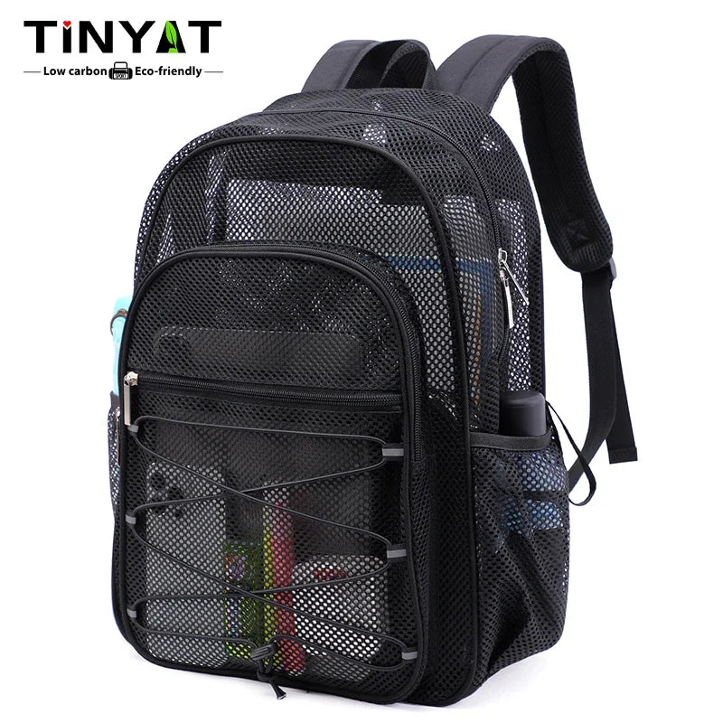 Black fashion mesh backpack designed for laptop and daily use