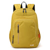A yellow fashion commuter daypack for women with black accents and zippered compartments.
