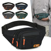 A black multifunctional anti-theft waist pack shown with various color options and a person wearing it.