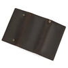 A dark brown genuine leather bifold wallet with a metal chain attached.