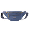 A navy blue multi-layer sports waist bag with a zippered front pocket and adjustable straps.
