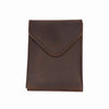 A dark brown genuine cowhide leather wallet folded and displayed against a white background.
