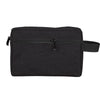 Sac organisateur de toilette imperméable noir avec compartiment zippé et sangle.