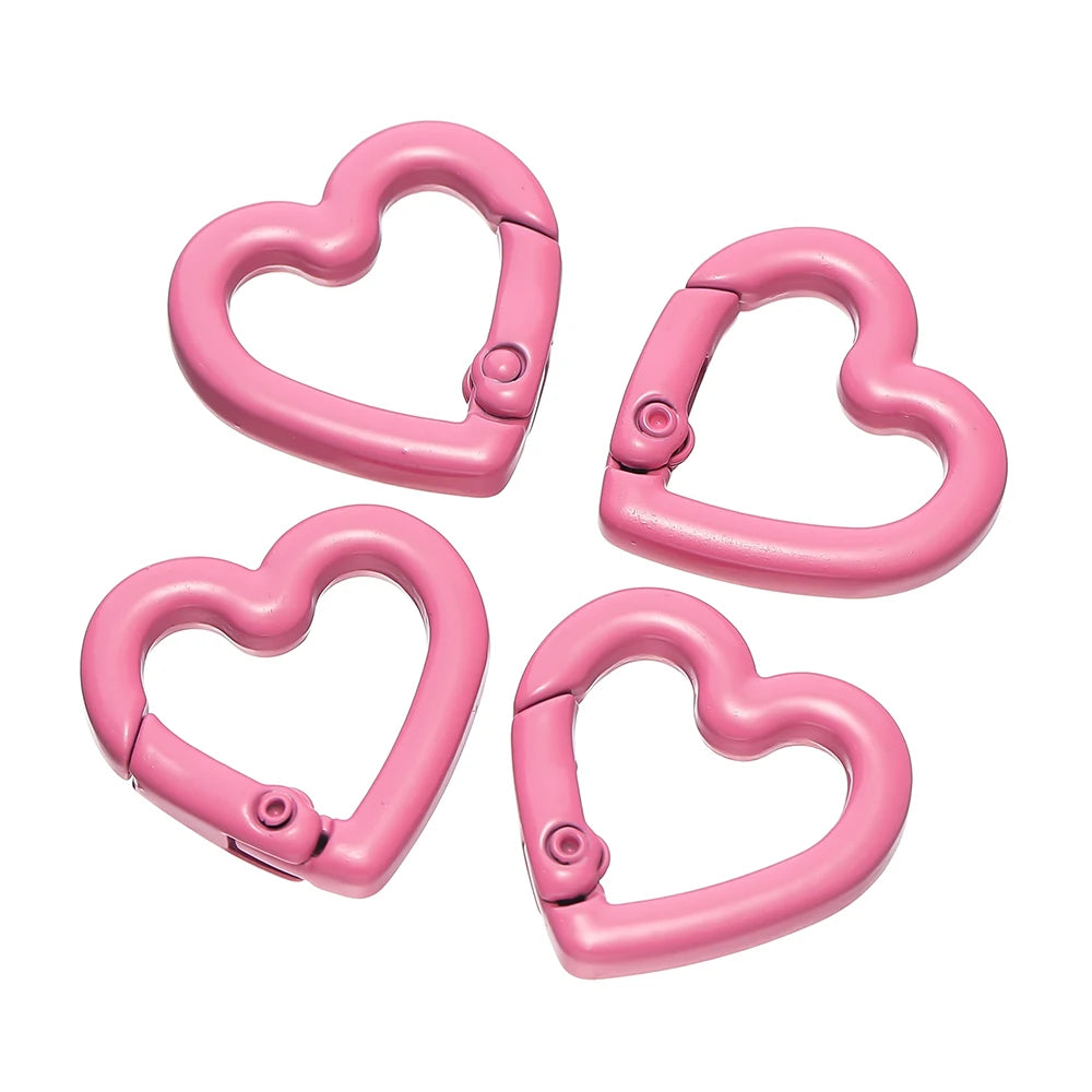 Pink heart-shaped metal spring clasps for DIY jewelry and keychains
