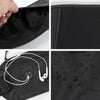 Close-up views of a black RFID blocking anti-theft money belt showing the interior lining and external features.