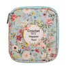 A light green storage bag featuring a floral pattern for crochet and sewing accessories.