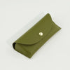 A olive green PU leather hard shell sunglasses case shown from above.