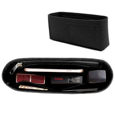 Black felt purse organizer insert with slots for holding small items like cards and pens