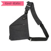 A grey anti-theft crossbody chest bag for men with a strap shown against a white background.