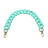 A turquoise acrylic chunky chain shoulder strap for a handbag.