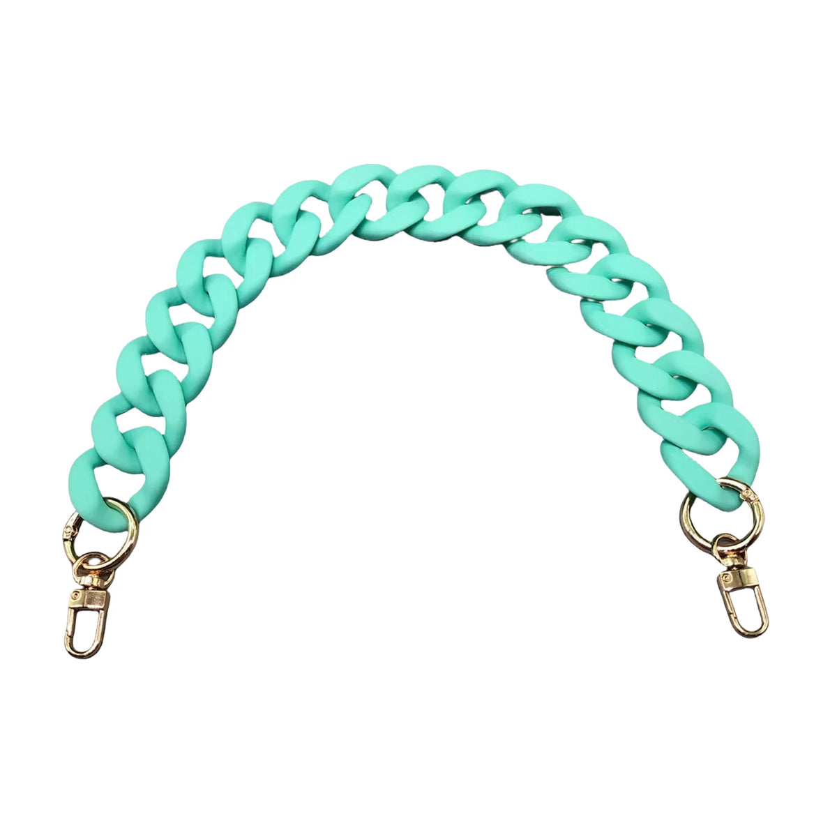 A turquoise acrylic chunky chain shoulder strap for a handbag.