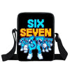 A black pouch featuring the text SIX SEVEN in bright blue and orange pixelated font.